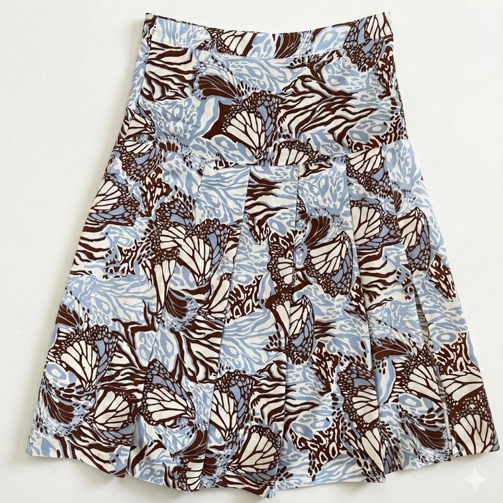 Devotion By Cyrus Blue and Brown Patterned Women's Skirt, Pleated, Coastal